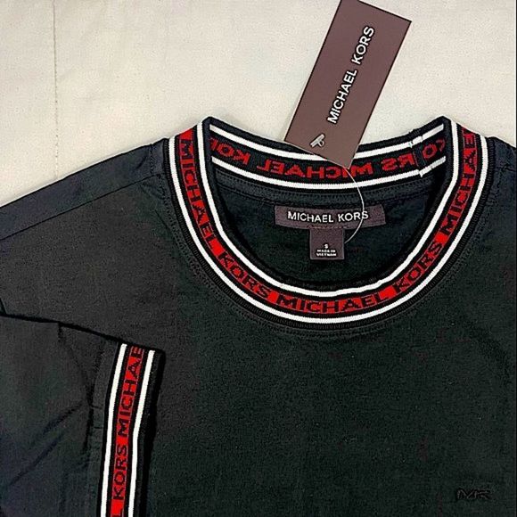 Michael Kors MK T-shirt black red white trim Mens Size Small Medium Large NWT - Picture 10 of 14